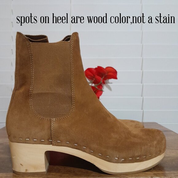 Loeffler Randall CACAO Leather Wood Clog Chelsea Boots sz 6M - Picture 2 of 9